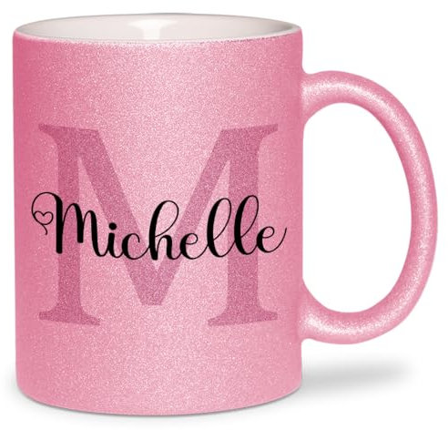 glitzertassen.de® | Namenstasse mit Buchstabe | Personalisiert| Tasse mit Glitzer | Geschenkidee | Keramik | 330 ml | Rosé