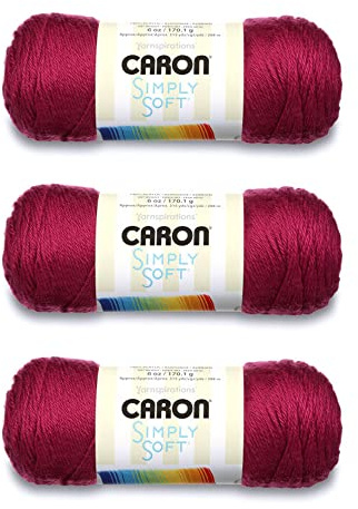 Caron Simply Soft Fuchsia Yarn - 3 Pack of 170g/6oz - Acrylic - 4 Medium (Worsted) - 315 Yards - Knitting/Crochet