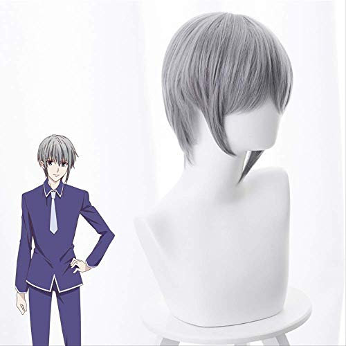 Anime Coser wig Anime Fruits Basket Souma Yuki Gray Short Hair Wig Cosplay Costume Wig+Cap