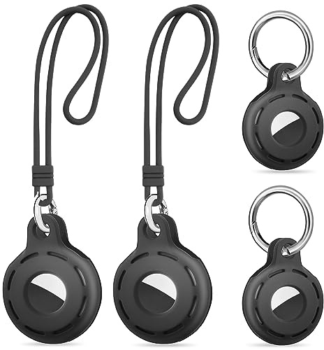 Ainiv skyddande fodral kompatibel med AirTag, 4 st tjockt silikon nyckelringsfodral, hållbart skyddsfodral med nyckelring som motverkar försvinnande, fodral för spårning av halsband för husdjur