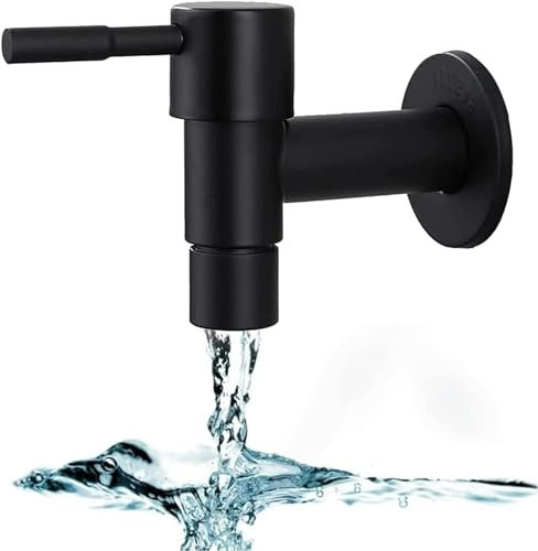OKJHFD Schwarzer Messing Wasserhahn, Quadratischer Waschmaschinen armaturen, Wasserhahn für Badezimmer Wand halterung Waschmaschine