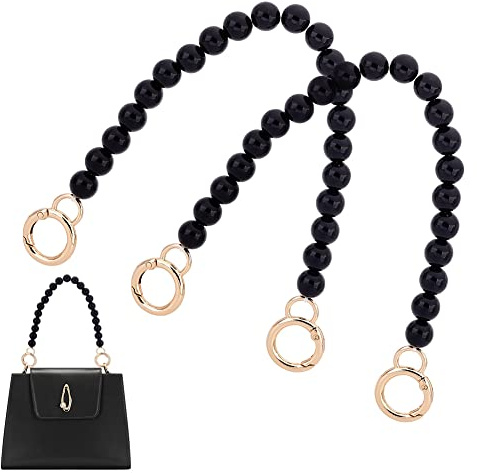 PH PandaHall Imitationsperlen-Taschenkette 30cm, 12mm Schwarz | Tasche Griffe Kette, Perle Tasche Link Kette Riemen Crossbody Handtasche Riemen mit Schliessen für Geldbeutel Leinentasche