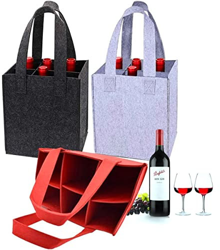DBAILY Flaschentasche Mit 6 Fächer，3 Stück Filz Flaschenträger，24x18x16cm（Maße）