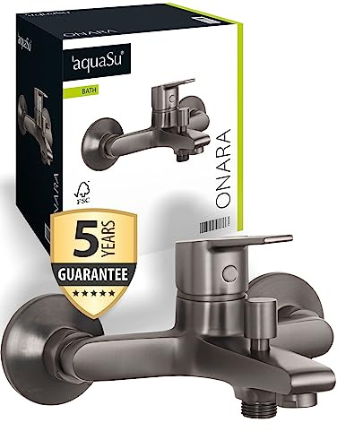 aquaSu® Wannenarmatur Onara mit Umsteller, Typ 1/2 '' Brauseabgang unten, Wandbefestigung, Standard S-Anschlüsse, Keramikkartusche, Messingkern, industrial, 798686