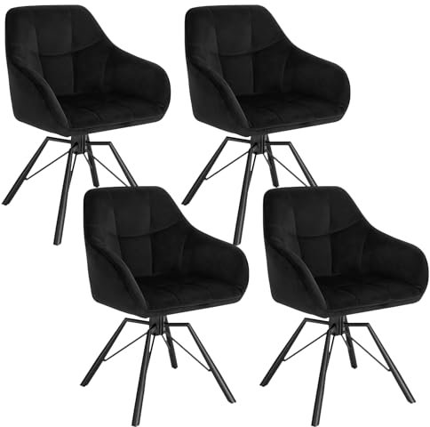 WOLTU Esszimmerstühle drehbar 4er-Set, Küchenstuhl, Polsterstuhl, Drehstuhl, bequemer Stuhl mit Armlehnen Rückenlehne, Armlehnenstuhl für Esszimmer Wohnzimmer, mit Samtbezug, Schwarz, BH365sz-4