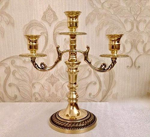 Messing ANTIK Kerzenständer Kerzenleuchter 3 Flammen Gold 26cm Massiv Kandelaber Gedeckte Tisch Tischleuchter Armleuchter Made IN Italy 00582