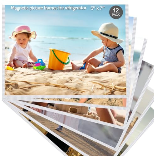 vivinin Picture Frame, 12 Pack 5x7 Magnetic, White Border, Reusable, Waterproof, Perfect Display Frame