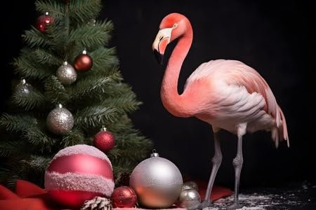 adrium Acryl-Bild 90 x 60 cm: Ein Flamingo in weihnachtlicher Atmosphäre. Studioporträt, Vorlage für die Winterfestzeit. Generative KI (216513577)