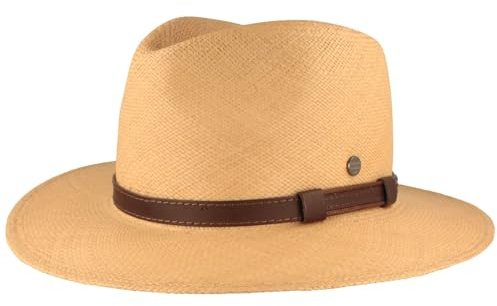 Bred original Panamahatt stråhatt av Ecuador läderband handflätad hatt UV-skydd brottskydd solhatt, Natur – band brunt, 55/56