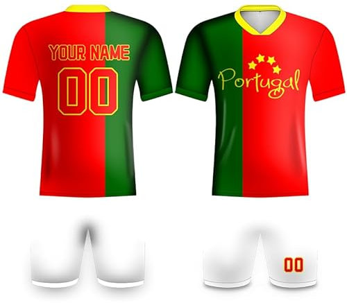 Davcielaora Custom Football Kit Portugal für Erwachsene Männer Personalisiertes Shirt Hinzufügen Name Nummer Logo Training Trainingsanzug für Fans, rot, grün, XS
