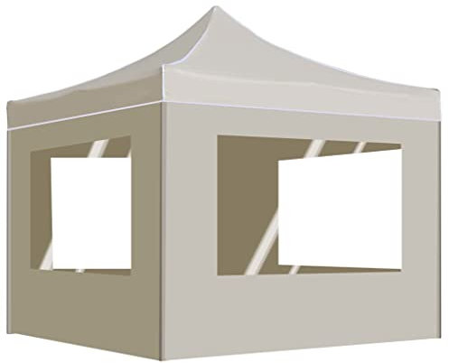 Gecheer Cenador profesional plegable de aluminio con paredes, 2 x 2 m, color crema, cenador de exterior, carpa exterior resistente, pabellón de jardín, carpa para fiestas, cenador para barbacoa,