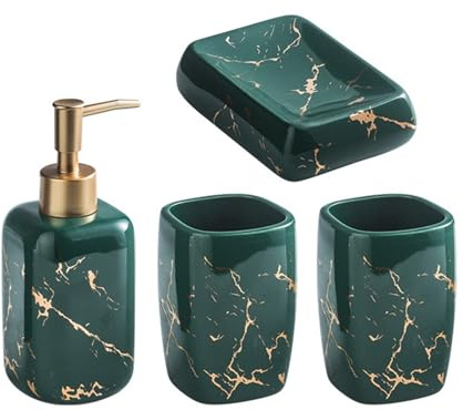 Icegrey Ensemble de Bain 4 Pièces - Accessoires de Luxe et Décoration pour Salle de Bain - Ensemble de Table Vert