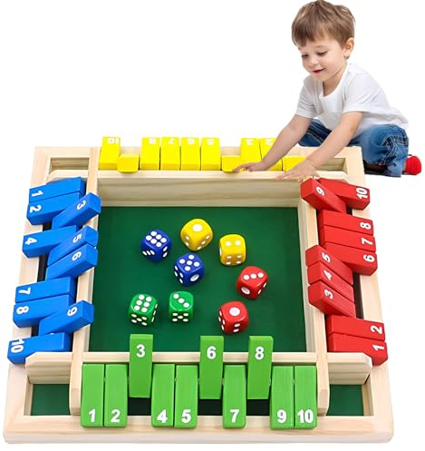 ChaneeHann Shut The Box 2-4 Giocatori Giochi da Tavolo,Gioco da Tavolo in Legno con 8 Dadi,Giochi di Matematica,Classico Gioco da Tavolo,Gioco di Matematica per Bambini e Adulti
