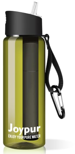 Joypur borraccia con filtro per esterna 650 ml borraccia filtrante acqua con 5 strati di materiali filtranti filtro acqua per sport campeggio sopravvivenza ecc. (Verde scuro)