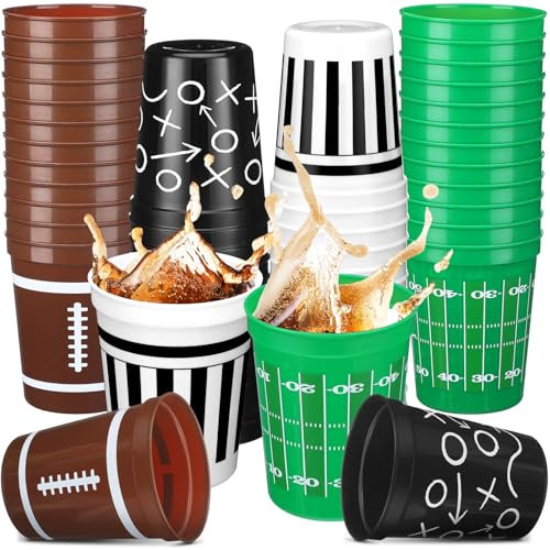 Tioncy 48 Pack Football Plastic Cups 16 Oz 4 Designs Sports Rugby Party Supply Disposable Drinking Cups