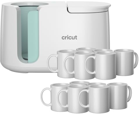 Cricut Tassenpress-Starter-Set – inklusive Tassen-Wärmepresse und 12 leeren Keramiktassen (weiß, 340 ml)