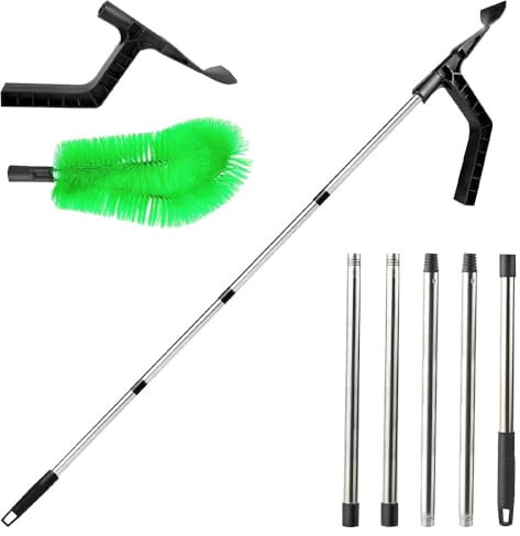 Vmxlso Gutter Cleaning Tools Telescopic, 220CM, Gutter Cleaning Tools with Gutter Brush & Leaf Shovel, Roof Gutter Cleaner from Ground with 5 Extendable Gutter Cleaning Pole for Cleaning Leaves Debris