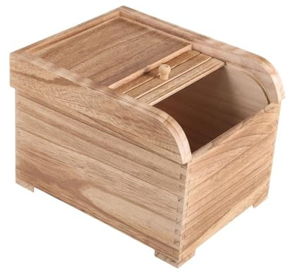 LOVIVER Conteneur à céréales en Bois, Distributeur de Riz, Grande boîte de Stockage de Riz à Sec avec Couvercle Coulissant, Brun Clair
