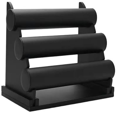YGLEEULI Uhrenständer Leder DREI Schichten Schmuck Organizer Display Stand Uhr Armband Halskette Schmuck Hard Display Stand Hard Holder(Black PU Leather)