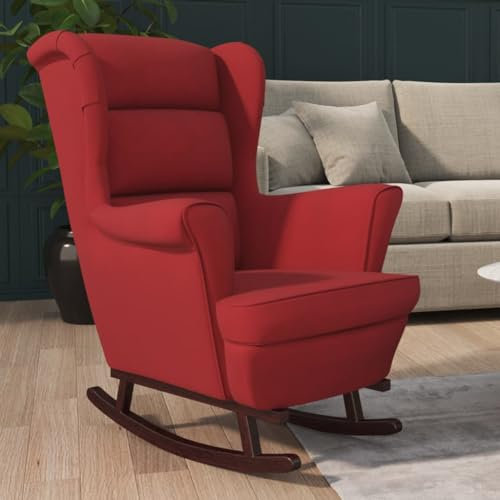 Xichuzi Schaukelstuhl mit Massivholz-Gummibeinen Weinrot Samt, Schaukelsessel, Sessel Wohnzimmer, Stillsessel, Schwingsessel, Ohrensessel, Tv Sessel, Rocking Chair, Relaxsessel - 329368