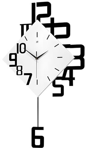 Large Wall Clocks for Living Room,Decor Silent Modern Wall Clocks with Pendulum Battery Operated for Bedroom Office Kitchen Home,Black and White Decorative Non Ticking Wall Clock 13.4 x 24.8Inch