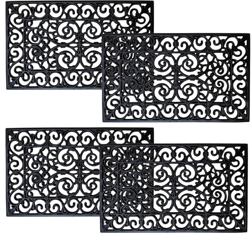 Pro Home Rubber Door Mat 45x75cm – Decorative Wrought Iron Look Door Mats Outdoor with Non-Slip Grip – Weatherproof Outdoor Mat for Mud, Entryways, Garden, Patio and Porch Cleaning (Pack of 4)