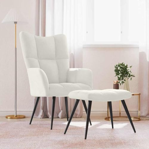 Myheimly Relaxsessel mit Hocker Sessel Polsterstuhl Stuhl Relaxstuhl Polstersessel Armsessel Ohrensessel Wohnzimmer Cremeweiß Samt
