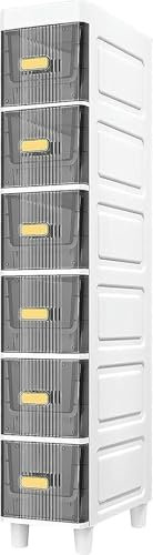 MEWVABKW Lagerschrank, stapelbare Lagerschubladen, schmaler Lagerschrank mit 3/4/5/6 Schubladen, hoher, schmaler vertikaler Lagerschrank, verdickter Kunststoff, hoher Badezimmerschrank, Organizer-Ei