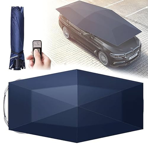 Tenda da auto completamente automatica, telo copriauto, posto auto mobile, 4,2/4,8/5,2 m, tenda da auto con telecomando, ombrellone per auto con batteria rimovibile, parasole portatile per auto (blu