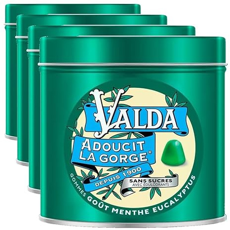 Valda Gommes Sans Sucres - Goût Menthe Eucalyptus - Adoucit La Gorge * - 140 G (Lot de 4)