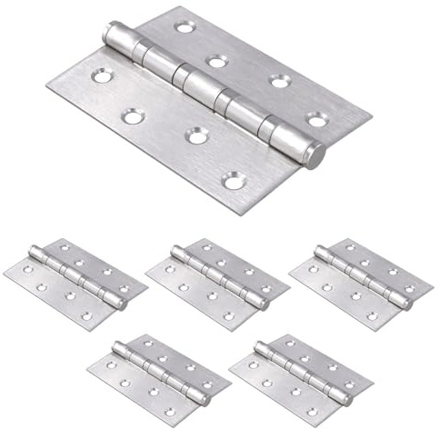 JIAYUET 6 st 10 cm rostfritt stål dörrgångjärn, 100 mm kullager dörrgångjärn för köksskåp, silver