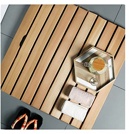 Tapis de Bain antidérapant en Bambou – Caillebotis de Douche 80 x 80 cm, Tapis de Sol écologique pour Salle de Bain et Cuisine, Accessoire de Spa élégant, Usage intérieur et extérieur