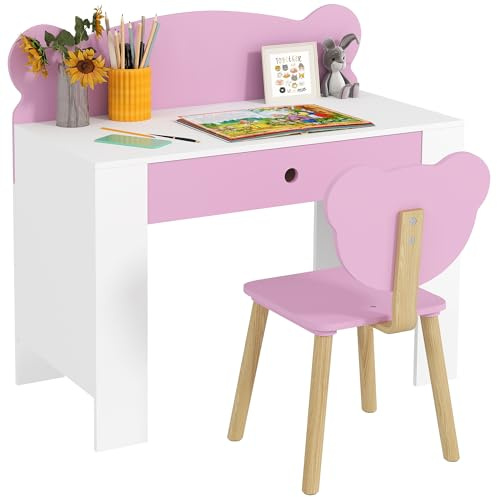 AIYAPLAY Bureau Enfant avec Plateau et tiroir Rose