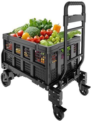 2-In-1 Sackkarre Klappbar und Transportwagen,Sackkarre mit Verstellbarer Griff, Plattformwagen Maximale TragfäHigkeit 150kg，Klappbarer Handwagen mit Korb, Geeignet FüR Einkaufen, Picknick, Handling.