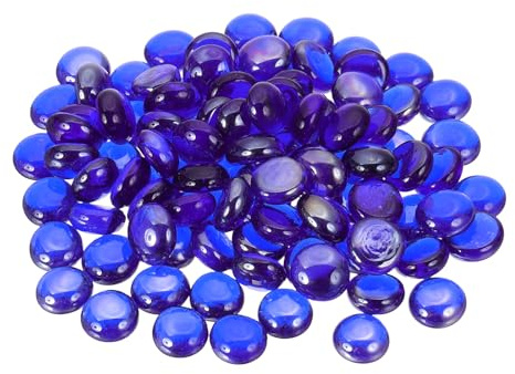 sourcing map 100Pcs Flat Glass Marbles, Decorative Glass Pebbles Gems Marble Beads Gemstone Vase Fillers Beads for Home Decorative Art Craft Vase Filler, Blue(12-14mm)