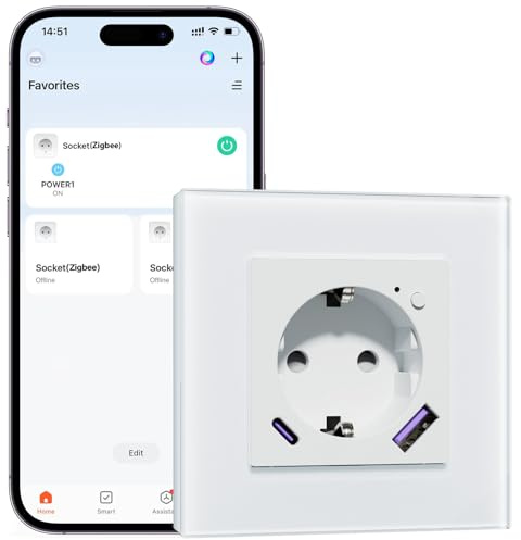 BSEEDLIFE Zigbee Steckdose Unterputz Wandsteckdose mit intelligenter Energieüberwachung, Glassteckdose mit USB-A$USB-C, APP-Steuerung Arbeit mit Alexa/Google Home, Zeitpläne, Timer... Weiß