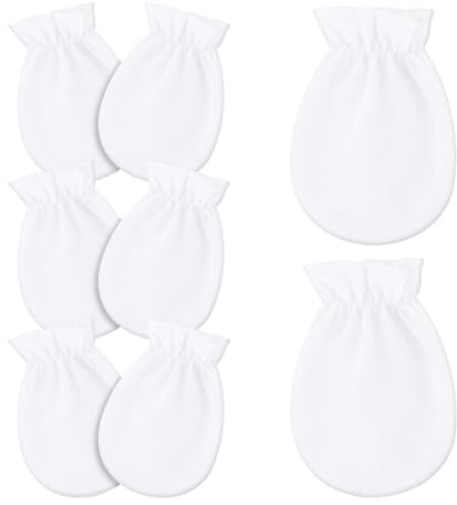 Solbrezeni 4 Pairs Scratch Mittens Newborn, Soft Baby Mittens, No Scratch Baby Mittens Newborn, Infant Toddler Gloves for Baby Boy Girl 0-6 Months (White)