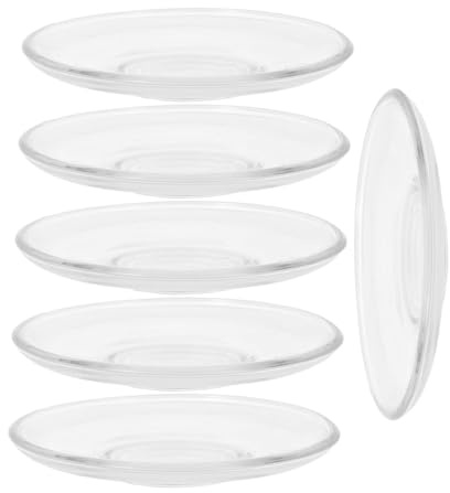 HEALEEP 6 Pezzi Piattini in Vetro Trasparente Rotondi Sottobicchieri per Tazze da tè e Piatto per Dessert e Snack Design Leggero e e Bar Riutilizzabile