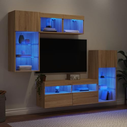 CKioict Meuble TV Mural Flottant avec Éclairage LED RGB, Support TV Design Contemporain en Bois d'Ingénierie Résistant, Rangement Multifonction pour Salon, Étagère Murale Élégante