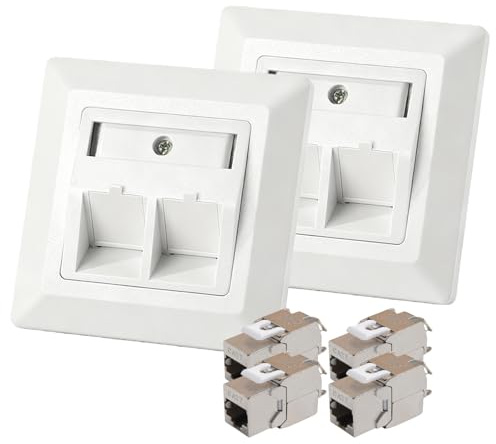 2 x 2-Port CAT7 Netzwerkdose, Netzwerkdose Unterputz, Unterputzdose mit 4 CAT 7 Keystone RJ45 Modul, Lan Ethernet Dose Buchse Einbaubuchs, Unterputz Aufputz 10 Gbit/s, für Netzwerk Heim, Büro