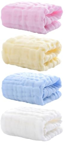 Abaodam 4 pièces Serviettes Absorbantes Coton Couches pour Garçon Fille Lingettes Douces Né Serviettes de Toilette Unie pour Garçon et Fille Lavables et Respirantes