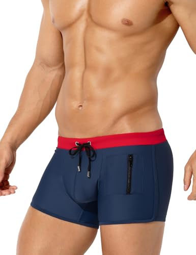 Arjen Kroos Men's Square Leg Swimming Trunks Quick Dry Fitted Swim Shorts | Stretch Swim Bottoms with Zipper Pocket Adjustable Drawstring, Versatile Swimwear for Surfing, Diving, Beach & Spa(S-XXL)