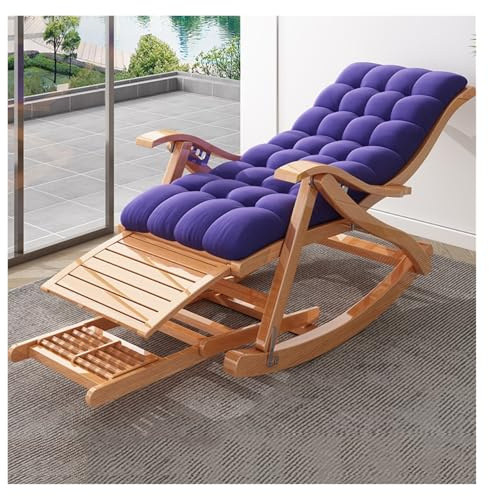 MBNKMEBU Klappbarer Relaxsessel aus Holz mit abnehmbarem Bezug, ideal for Terrasse und Balkon, mit Fußmassagefunktion(Purple)