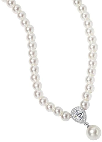 AIFUYUDM Perlenkette Damen Faux Kette Damen Pearl Planet Necklace Weiße Perlenketten Herzförmige Halskette herren Damen Saturn Perlenkette, Geschenke für Mutter, Frau, Freundin mit Geschenkbox