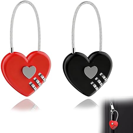 Sxingh Cadenas 3 chiffres cœur valise sac voyage câble acier flexible | 2 pièces par lot, câble acier 3mm, code 3 chiffres, dimensions 40×38mm, fermeture sac valise armoire, design forme cœur
