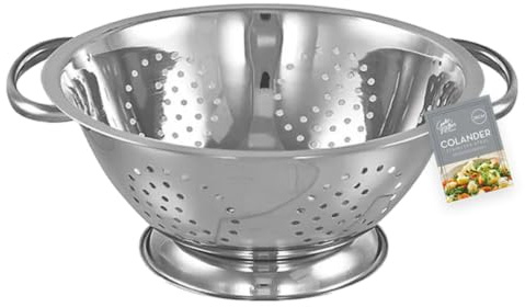 Stainless Steel Colander – Silver, 28cm | Large Metal Food Strainer with Twin Handles | Heavy Duty Pasta – Rice & Vegetable Drainer | Durable Kitchen Colander for Washing – Rinsing & Draining Food
