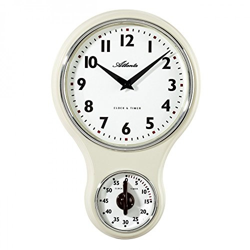 Atlanta Küchenuhr mit Timer Eieruhr Wanduhr Retro Nostalgie weiß/cremefarben 6124-0