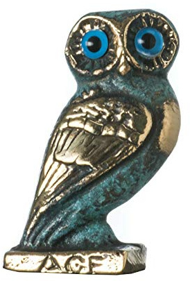 Vackra grekiska statyer uggla av Aten visdom brons skulptur antik grekisk grön-guld handgjord 5 cm