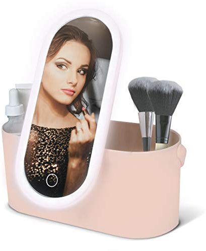 Schminkkoffer mit LED-Spiegel - Dusty Pink