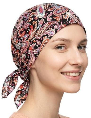 Cool4 Sommer Kopftuch Strand Bandana Meer Beanie Sonne Sonnenschutz Mütze Chemo Cap A04 (Schwarz mit orange pink braunen Paisleymuster)